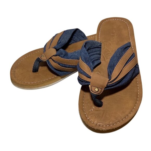 Annie G. Womens Brown & Blue Denim Bow Slide Sandals Size 5.5 - Picture 1 of 9
